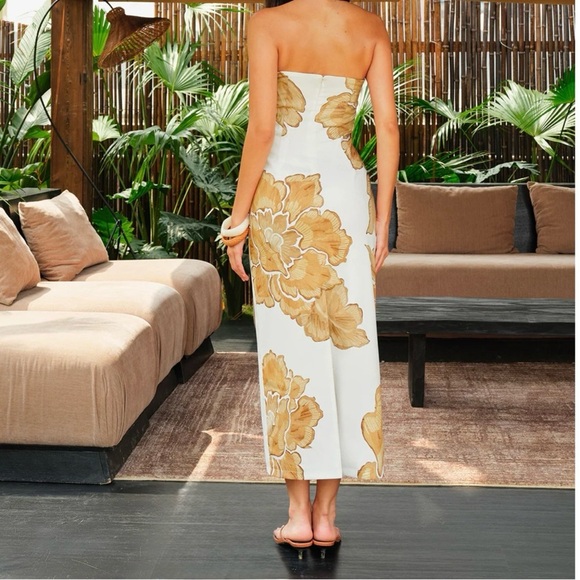 New Commense Strapless Dress Medium in White and Gold Floral (Small Flaw) - Picture 2 of 11